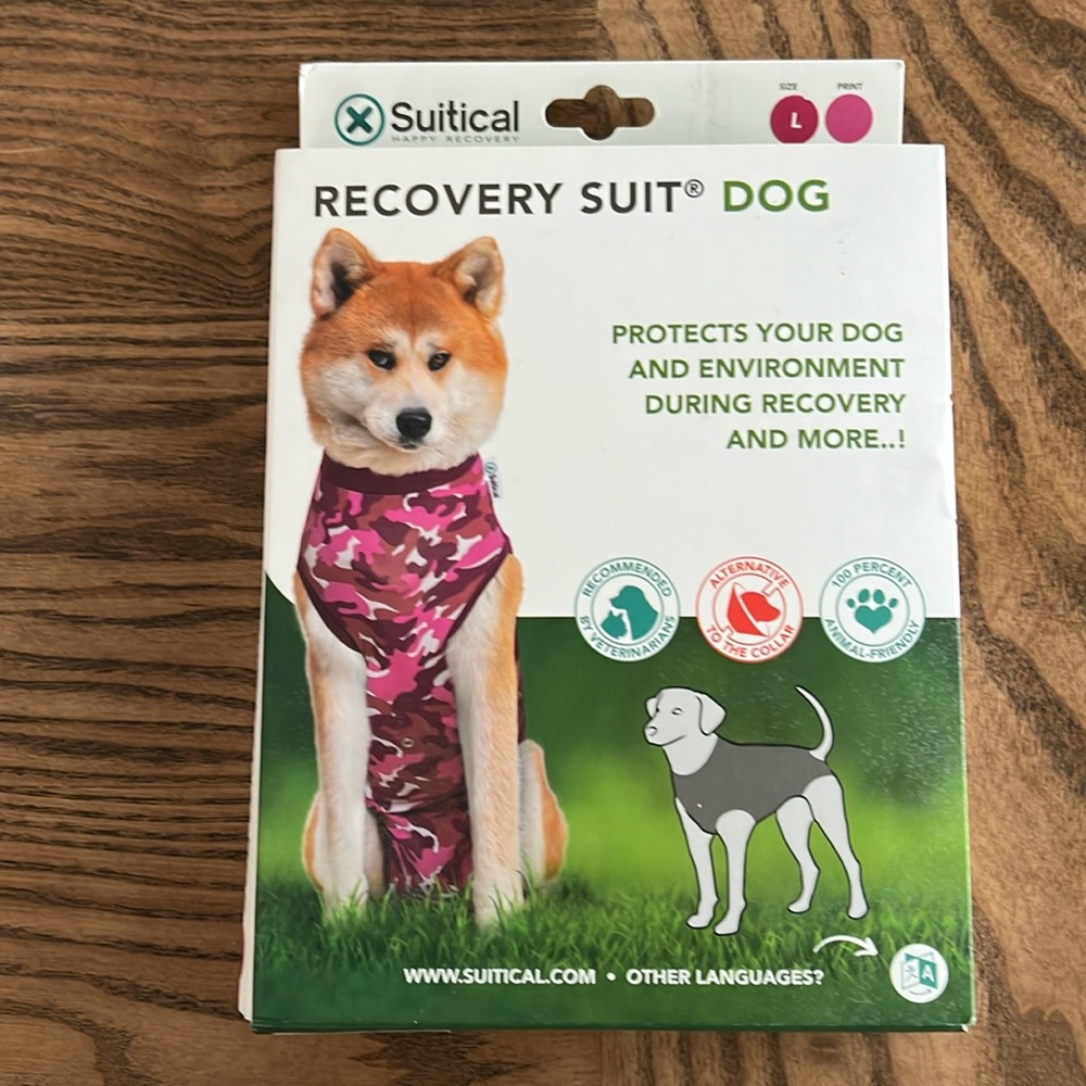 NWT Suitical Dog Surgery Recovery Suit - pink camo, L